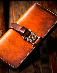 Handmade leather long clutch biker trucker chain wallet coffee brown leather men wallet - EverHandmade