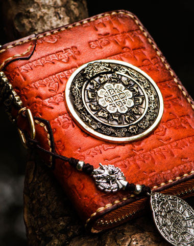 Handmade leather Mens Tibet Small biker chain wallet zipper billfold Chain Wallet for Men - EverHandmade