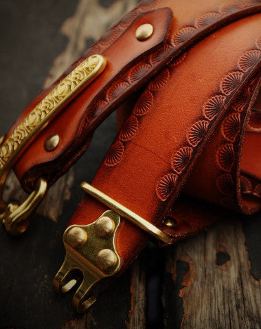 Handmade adjustable cavalry gift Leather tooled men brown black belt - EverHandmade