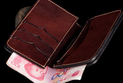 Handmade brown leather indian skull carved biker wallet bifold billfold wallet for men - EverHandmade