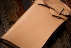 Handmade beige leather men biker wallet Long wallet with multi card clutch for men