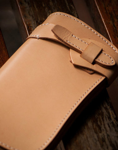 Handmade beige leather men biker wallet Long wallet with multi card clutch for men
