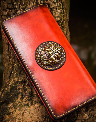 Handmade leather lion biker wallet clutch zip long wallet brown  leather men phone - EverHandmade