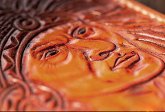 Handmade black coffee brown leather Indian carved biker wallet billfold wallet for men - EverHandmade