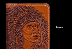 Handmade black coffee brown leather Indian carved biker wallet billfold wallet for men - EverHandmade