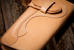 Handmade beige leather men biker wallet Long wallet with multi cards clutch for men - EverHandmade