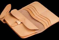 Handmade beige leather men biker wallet Long wallet with multi cards clutch for men - EverHandmade