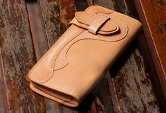 Handmade beige leather men biker wallet Long wallet with multi cards clutch for men - EverHandmade