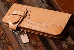 Handmade beige leather men biker wallet Long wallet with multi cards clutch for men - EverHandmade