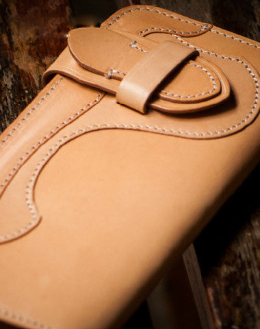 Handmade beige leather men biker wallet Long wallet with multi cards clutch for men - EverHandmade