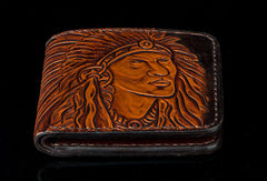Handmade men billfold wallet black coffee leather Indian carved billfold wallet for men - EverHandmade