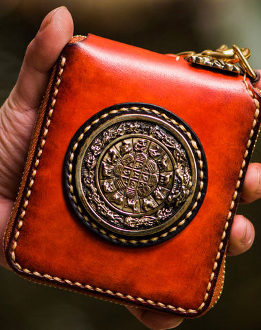 Handmade leather Mens Tibet Small biker wallet zipper billfold Chain Wallet for Men - EverHandmade