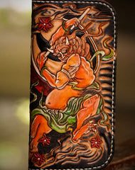 Handmade leather Chinese Taranis biker wallet long wallet black leather men phone - EverHandmade