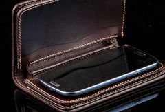 Handmade black coffee brown leather prajna carved biker wallet billfold wallet for men - EverHandmade