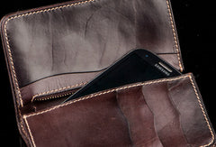 Handmade black coffee brown leather prajna carved biker wallet billfold wallet for men - EverHandmade