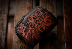 Handmade biker wallet chinese dragon brown black leather carved trucker wallet chain for men