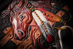Handmade men billfold wallet black coffee leather horse carved billfold wallet for men - EverHandmade