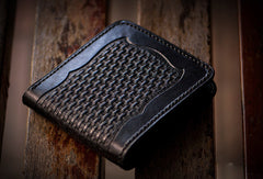 Handmade men billfold wallet black coffee leather horse carved billfold wallet for men - EverHandmade