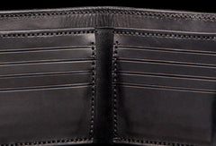 Handmade men billfold wallet black coffee leather horse carved billfold wallet for men - EverHandmade