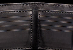 Handmade men billfold wallet black coffee leather horse carved billfold wallet for men