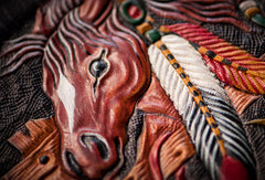 Handmade men billfold wallet black coffee leather horse carved billfold wallet for men - EverHandmade