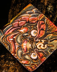 Handmade leather tooled lion wallet clutch black billfold wallet brown leather men - EverHandmade