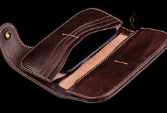 Handmade brown coffee leather indian carved biker wallet Long wallet clutch for men
