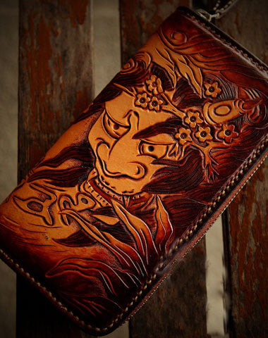 Handmade leather prajn¡§? biker wallet clutch zip long wallet brown leather men phone - EverHandmade