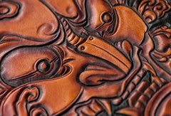 Handmade black brown leather prajna carved biker wallet Long wallet clutch for men - EverHandmade