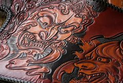 Handmade black brown leather prajna carved biker wallet Long wallet clutch for men - EverHandmade