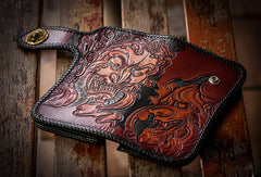 Handmade black brown leather prajna carved biker wallet Long wallet clutch for men - EverHandmade
