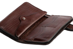Handmade black brown leather floral tiger carved biker wallet Long wallet clutch for men - EverHandmade