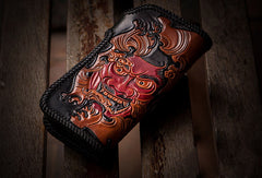 Handmade black leather Prajna Plutus carved biker wallet Long wallet clutch for men - EverHandmade