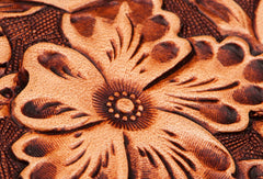 Handmade brown leather floral carved men biker wallet Long wallet clutch for men