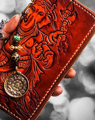 Handmade leather Ganesh biker wallet clutch zip long wallet brown leather men phone