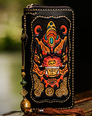 Handmade leather Chinese Monster biker wallet long wallet black leather men phone - EverHandmade