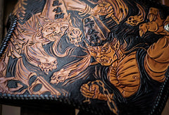 Handmade brown coffee leather Black and white variable carved biker wallet Long wallet for men - EverHandmade