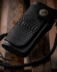 Handmade leather biker chain trucker wallet leather men Black snake skin Tooled wallet - EverHandmade