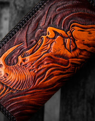 Handmade leather clutch zip long wallet black buddha leather men Tooled - EverHandmade