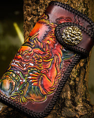 Handmade leather Chinese Lion biker wallet long wallet brown leather men phone - EverHandmade