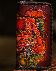 Handmade leather Chinese Lion zip wallet long wallet clutch leather men phone - EverHandmade