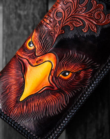 Handmade leather clutch zip long wallet black eagle leather men Tooled