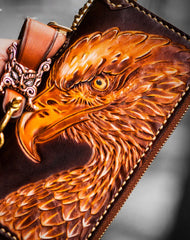 Handmade leather eagle Tooled biker chain wallet long wallet leather men
