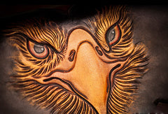 Handmade biker wallet black brown leather eagle carved biker wallet bifold long wallet for men - EverHandmade