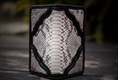 Handmade biker trucker wallet white black leather boa snakeskin biker chain wallet for men - EverHandmade
