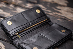 Handmade biker trucker wallet white black leather boa snakeskin biker chain wallet for men - EverHandmade
