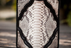 Handmade biker trucker wallet white black leather boa snakeskin biker chain wallet for men - EverHandmade