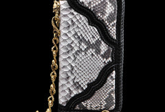 Handmade biker trucker wallet white black leather boa snakeskin biker chain wallet for men - EverHandmade