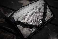 Handmade biker trucker wallet white black leather boa snakeskin biker chain wallet for men - EverHandmade