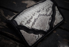 Handmade biker trucker wallet white black leather boa snakeskin biker chain wallet for men